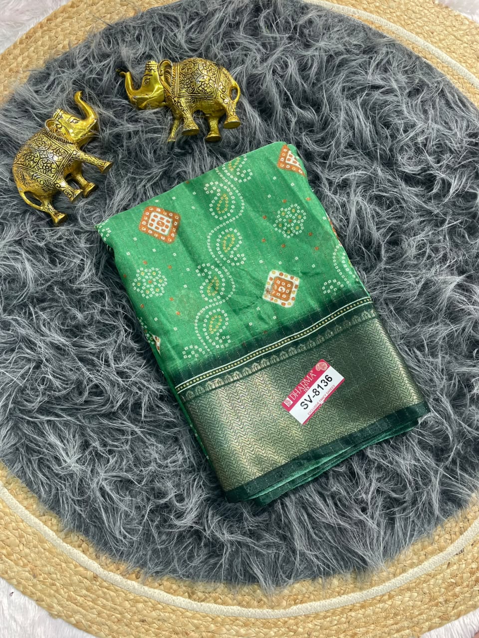 SV-8136 DOLA RIKO FABRIC SAREE WITH RICH PALLU DESIGN WITH BEAUTIFUL PRINT ALL OVER ON SAREE WITH JACUARD BORDER WITH BLOUSE