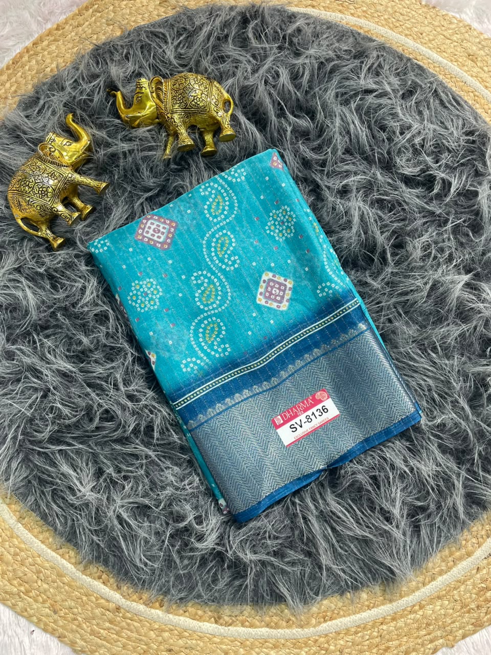 SV-8136 DOLA RIKO FABRIC SAREE WITH RICH PALLU DESIGN WITH BEAUTIFUL PRINT ALL OVER ON SAREE WITH JACUARD BORDER WITH BLOUSE