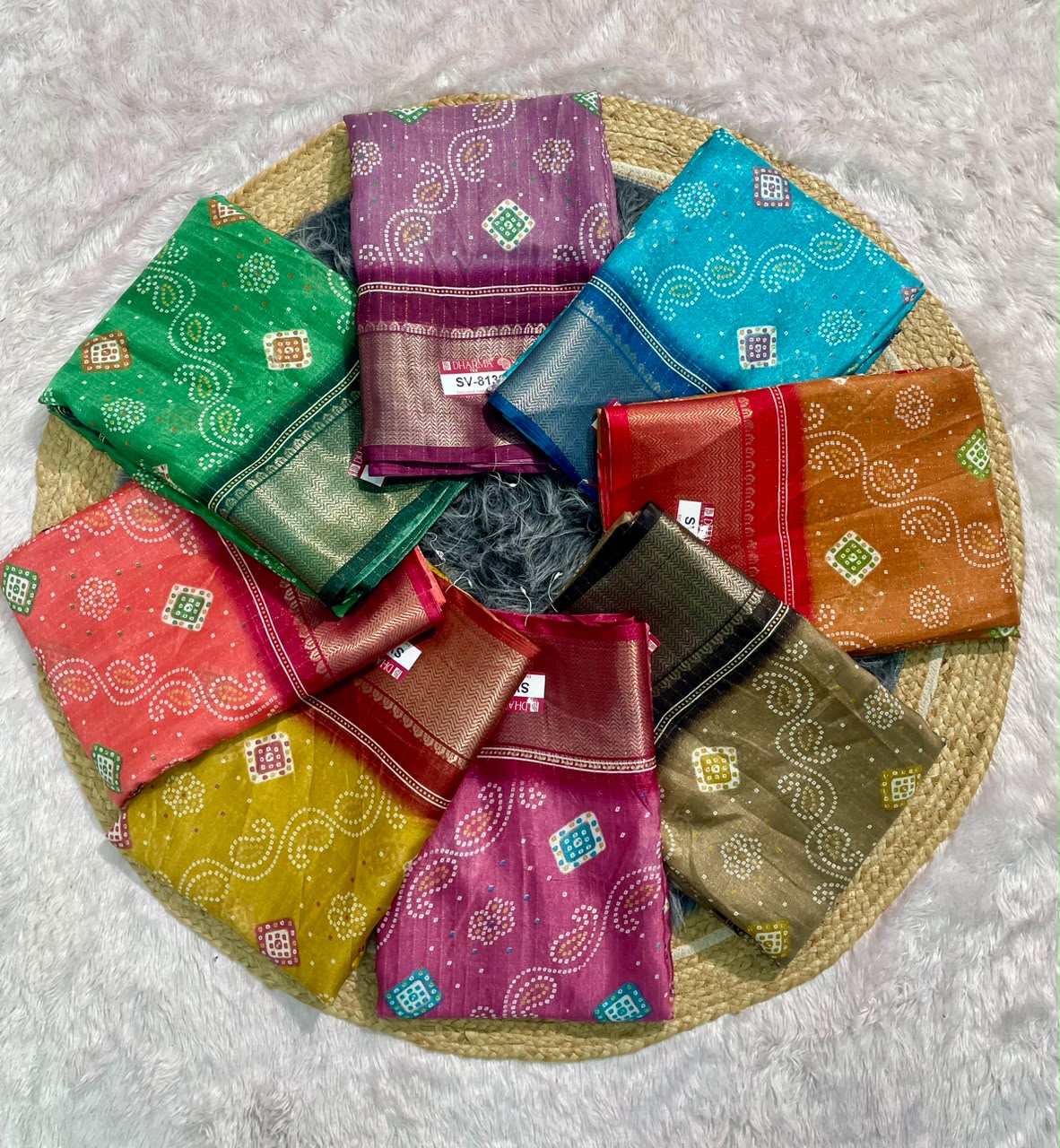 SV-8136 DOLA RIKO FABRIC SAREE WITH RICH PALLU DESIGN WITH BEAUTIFUL PRINT ALL OVER ON SAREE WITH JACUARD BORDER WITH BLOUSE