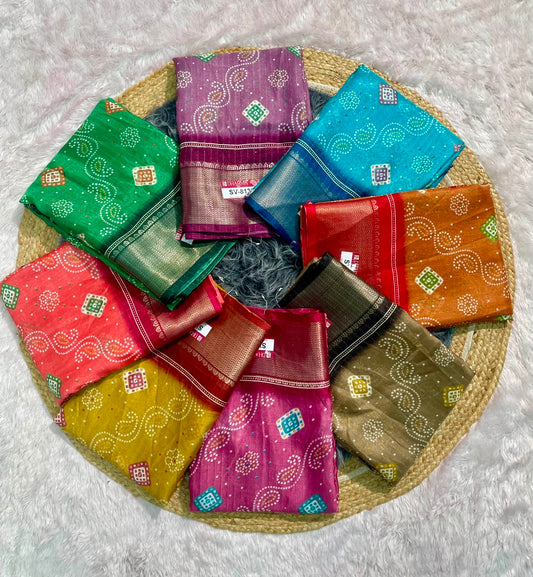 SV-8136 DOLA RIKO FABRIC SAREE WITH RICH PALLU DESIGN WITH BEAUTIFUL PRINT ALL OVER ON SAREE WITH JACUARD BORDER WITH BLOUSE