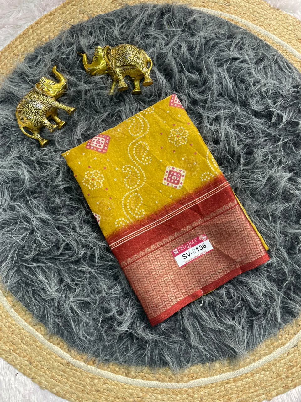 SV-8136 DOLA RIKO FABRIC SAREE WITH RICH PALLU DESIGN WITH BEAUTIFUL PRINT ALL OVER ON SAREE WITH JACUARD BORDER WITH BLOUSE