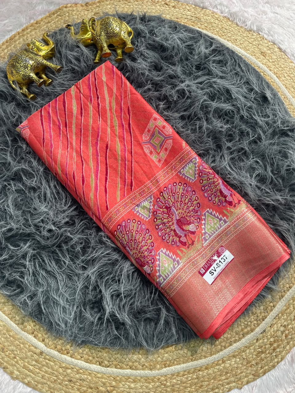 SV-8137 DOLA RIKO FABRIC SAREE WITH BEAUTIFUL PALLU DESIGN WITH JACUARD BORDER WITH BLOUSE