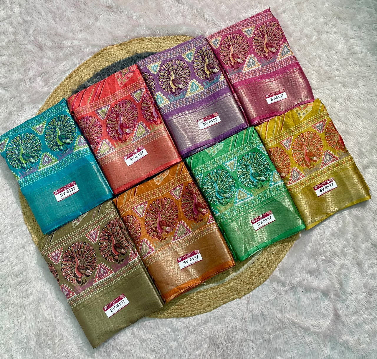 SV-8137 DOLA RIKO FABRIC SAREE WITH BEAUTIFUL PALLU DESIGN WITH JACUARD BORDER WITH BLOUSE