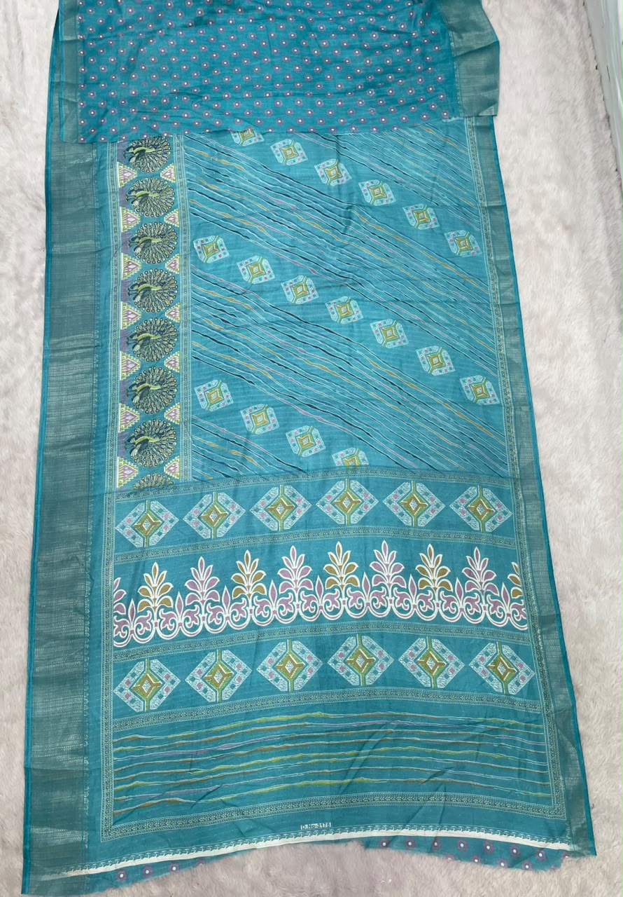 SV-8137 DOLA RIKO FABRIC SAREE WITH BEAUTIFUL PALLU DESIGN WITH JACUARD BORDER WITH BLOUSE