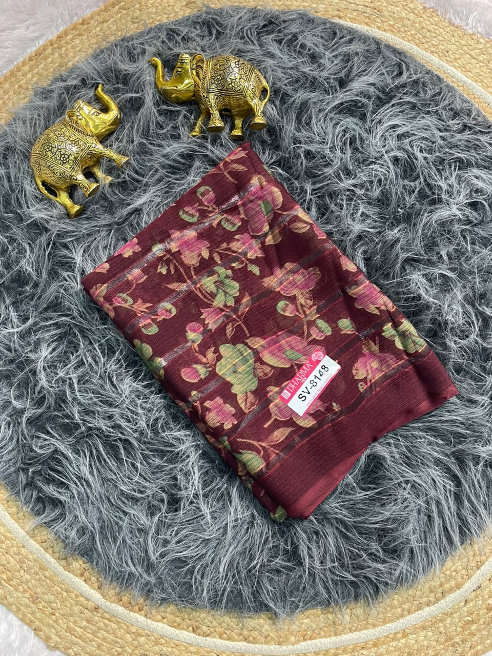 SV-8148  PATTERN FABRIC SAREE WITH RICH PALLU WITH BEAUTIFUL FLORAL DESIGN WITH ALL  OVER ON SAREE WITH BLOUSE
