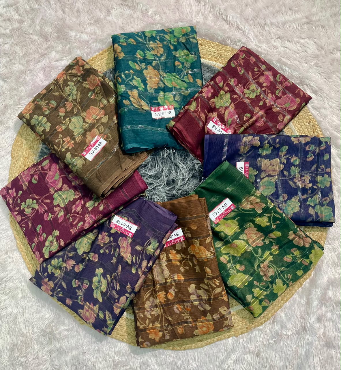 SV-8148  PATTERN FABRIC SAREE WITH RICH PALLU WITH BEAUTIFUL FLORAL DESIGN WITH ALL  OVER ON SAREE WITH BLOUSE