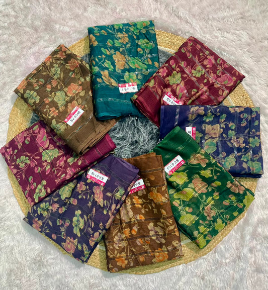 SV-8148  PATTERN FABRIC SAREE WITH RICH PALLU WITH BEAUTIFUL FLORAL DESIGN WITH ALL  OVER ON SAREE WITH BLOUSE