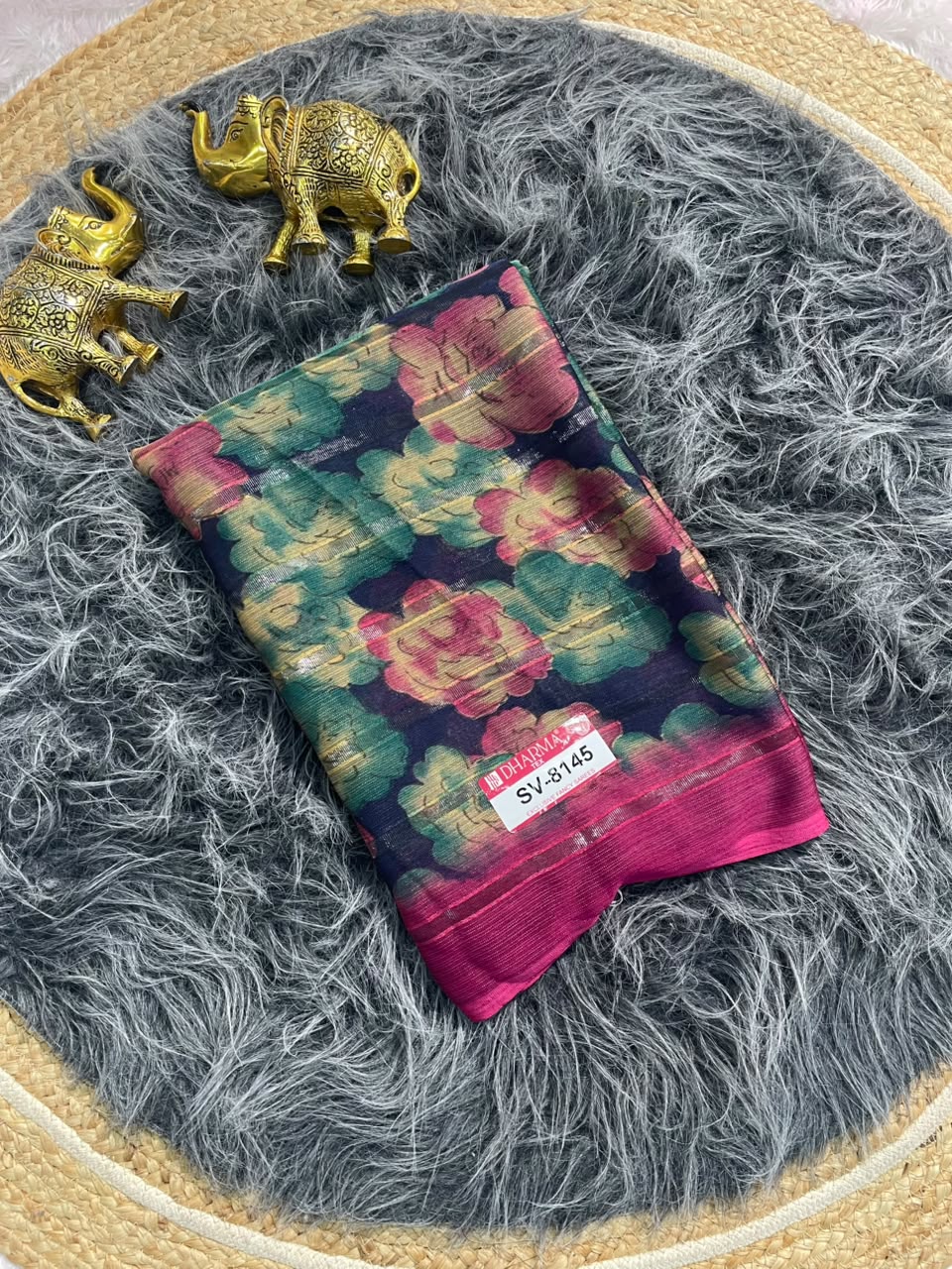 SV-8145 PATTERN FABRIC SAREE WITH RICH PALLU WITH BEAUTIFUL FLORAL DESIGN WITH ALL  OVER ON SAREE WITH BLOUSE