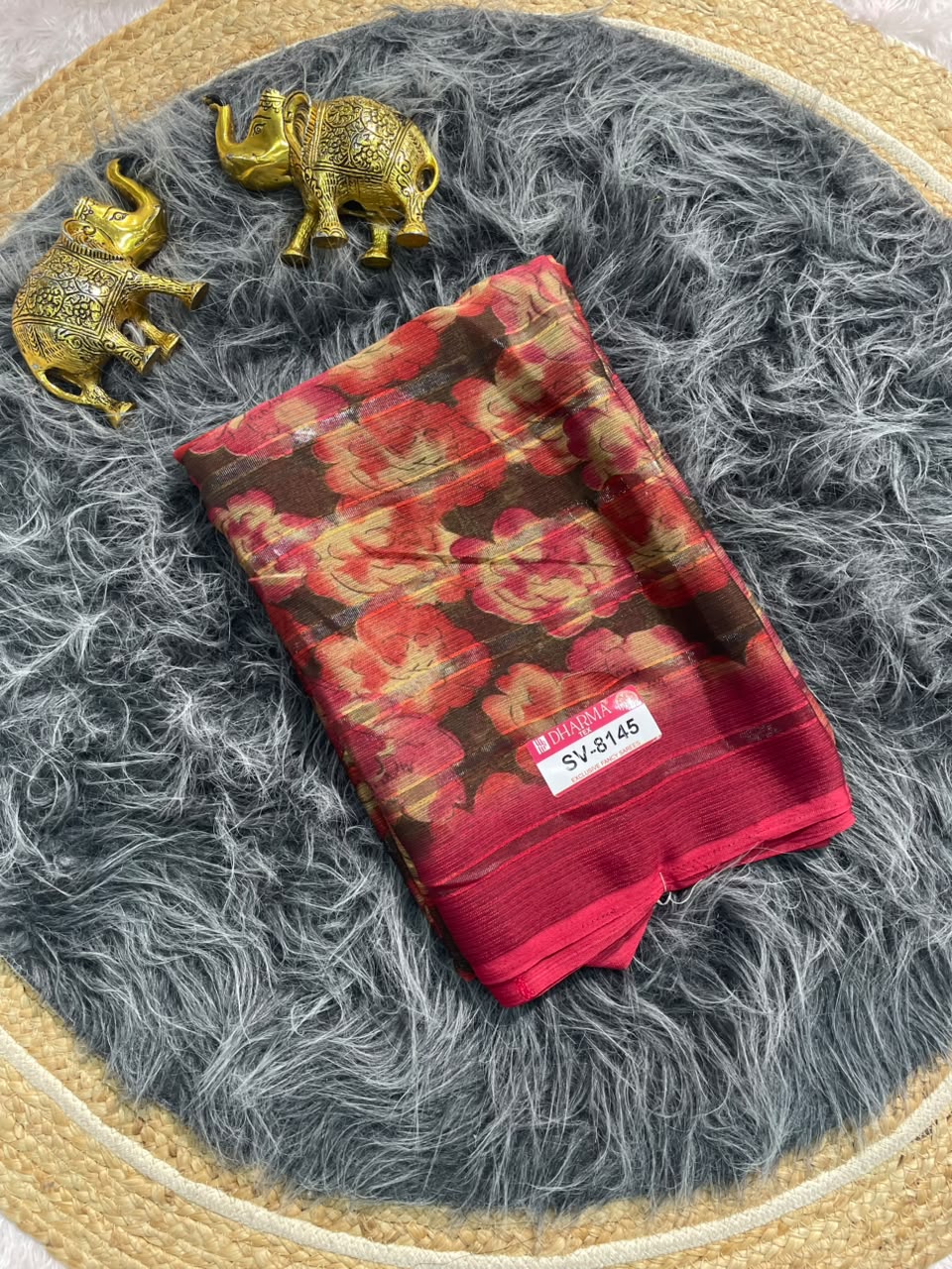 SV-8145 PATTERN FABRIC SAREE WITH RICH PALLU WITH BEAUTIFUL FLORAL DESIGN WITH ALL  OVER ON SAREE WITH BLOUSE