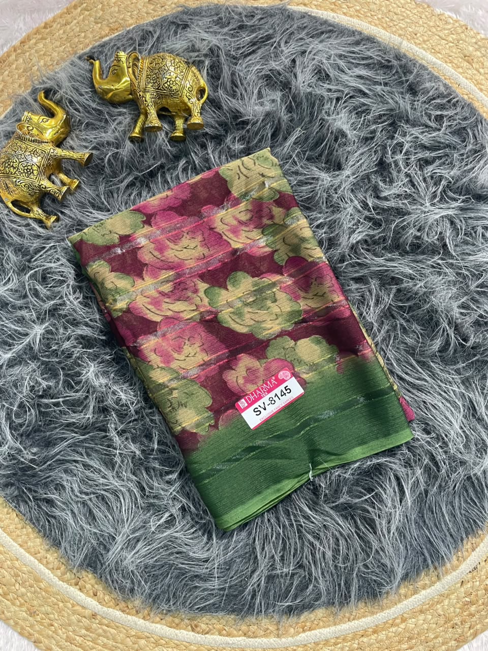 SV-8145 PATTERN FABRIC SAREE WITH RICH PALLU WITH BEAUTIFUL FLORAL DESIGN WITH ALL  OVER ON SAREE WITH BLOUSE