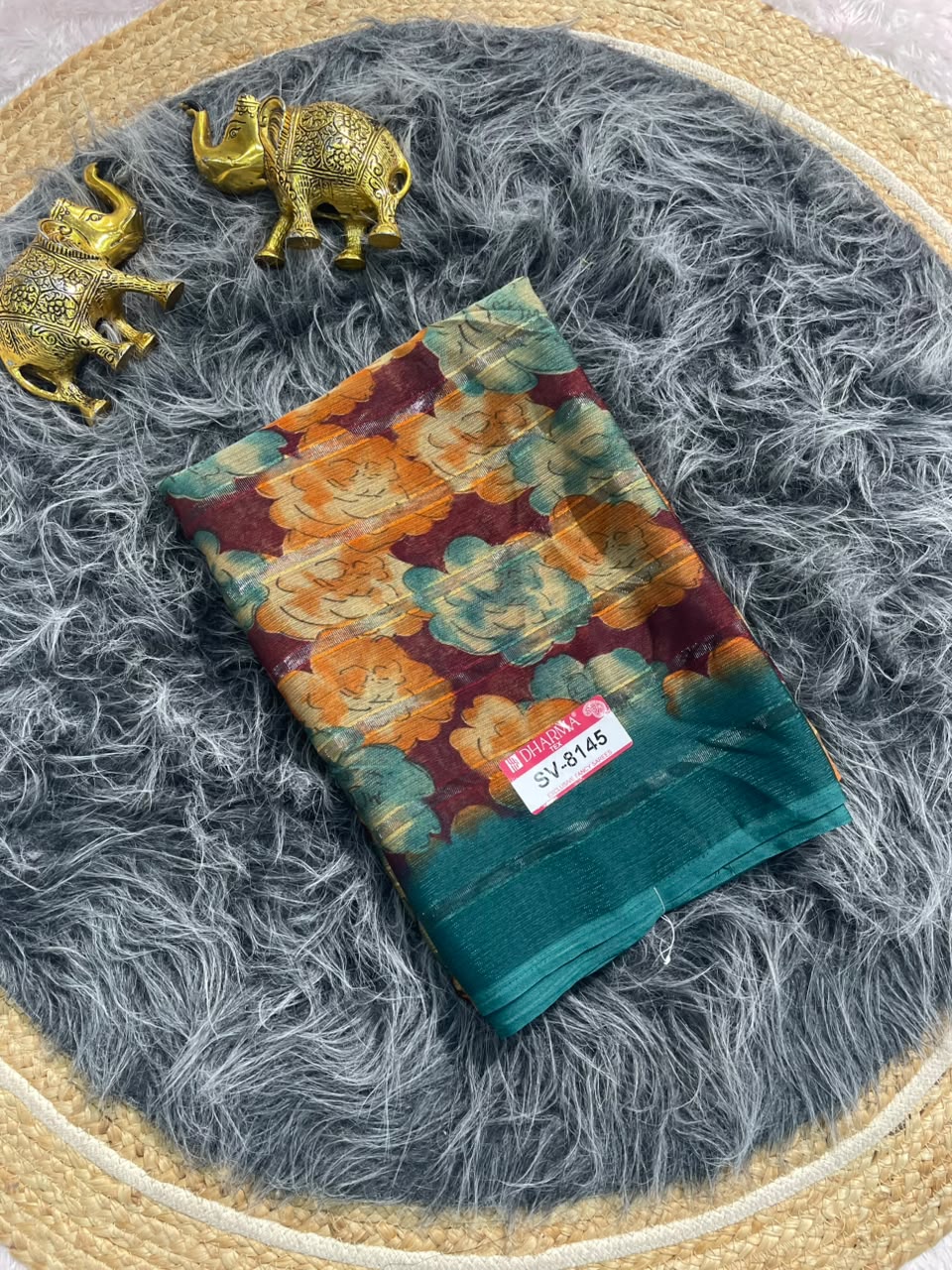SV-8145 PATTERN FABRIC SAREE WITH RICH PALLU WITH BEAUTIFUL FLORAL DESIGN WITH ALL  OVER ON SAREE WITH BLOUSE