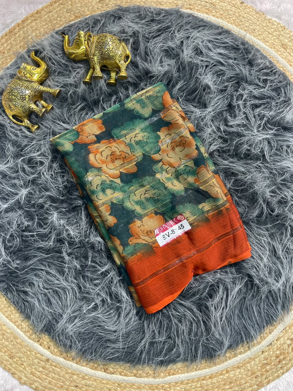 SV-8145 PATTERN FABRIC SAREE WITH RICH PALLU WITH BEAUTIFUL FLORAL DESIGN WITH ALL  OVER ON SAREE WITH BLOUSE