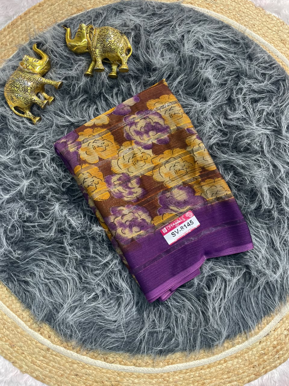SV-8145 PATTERN FABRIC SAREE WITH RICH PALLU WITH BEAUTIFUL FLORAL DESIGN WITH ALL  OVER ON SAREE WITH BLOUSE