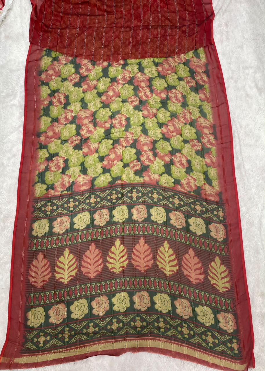 SV-8145 PATTERN FABRIC SAREE WITH RICH PALLU WITH BEAUTIFUL FLORAL DESIGN WITH ALL  OVER ON SAREE WITH BLOUSE