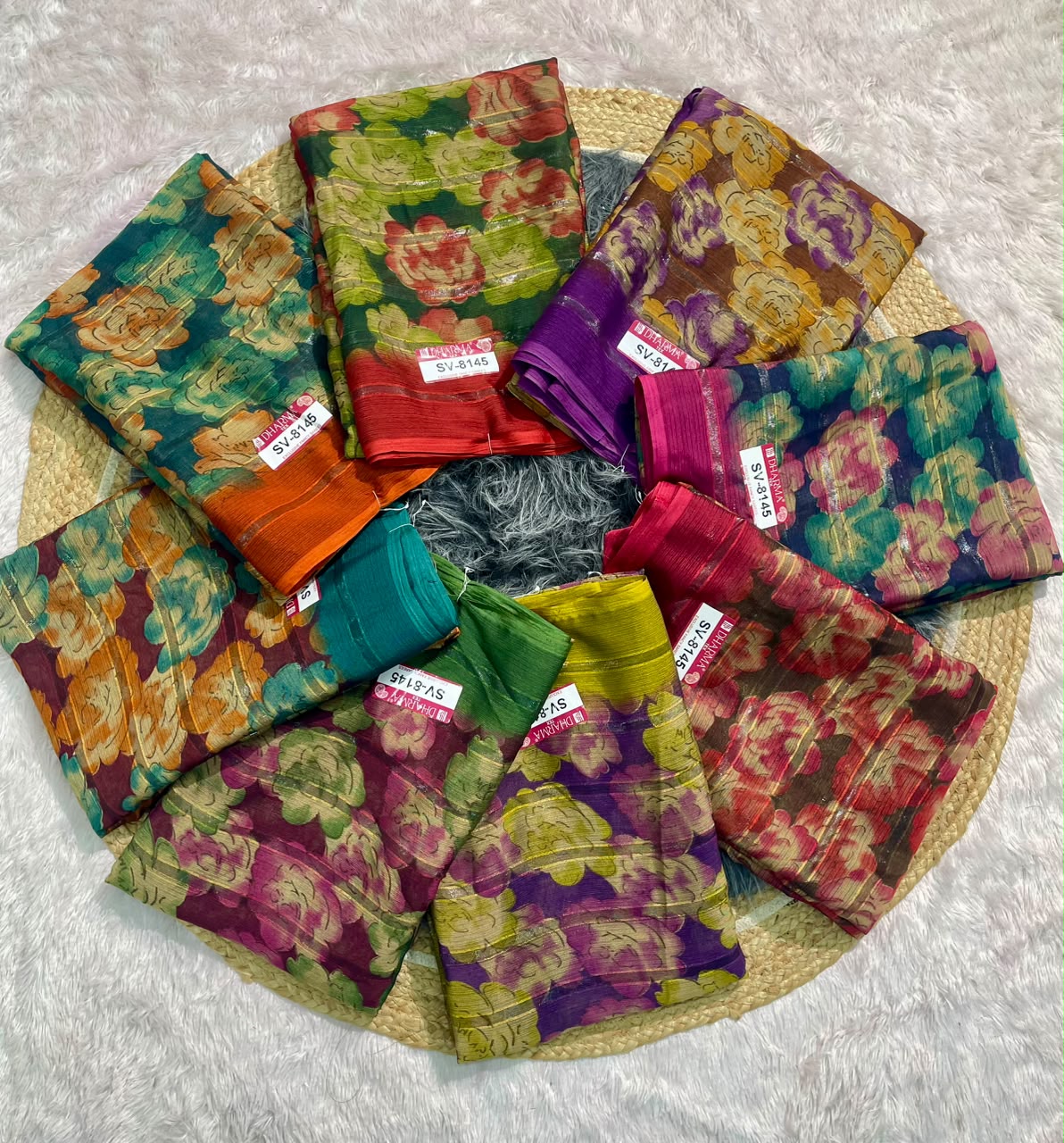 SV-8145 PATTERN FABRIC SAREE WITH RICH PALLU WITH BEAUTIFUL FLORAL DESIGN WITH ALL  OVER ON SAREE WITH BLOUSE