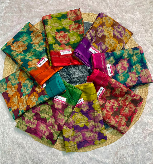 SV-8145 PATTERN FABRIC SAREE WITH RICH PALLU WITH BEAUTIFUL FLORAL DESIGN WITH ALL  OVER ON SAREE WITH BLOUSE