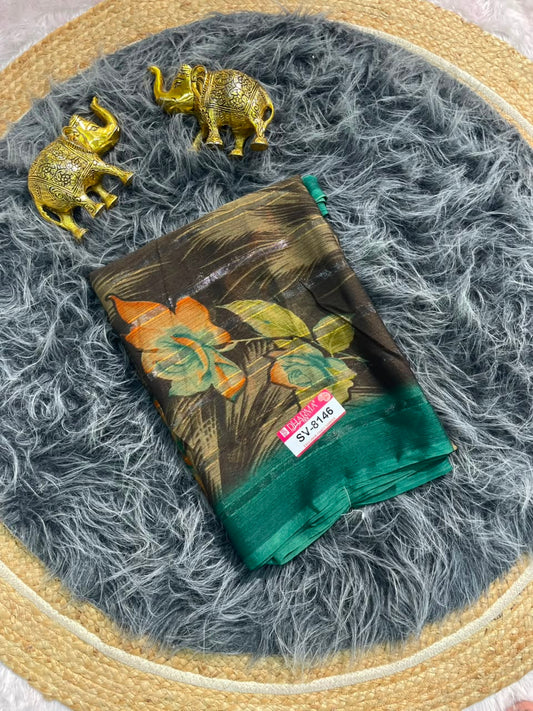 SV-8146 PATTERN FABRIC SAREE WITH BEAUTIFUL FLORAL PRINT ALL OVER ON SAREE WITH BLOUSE