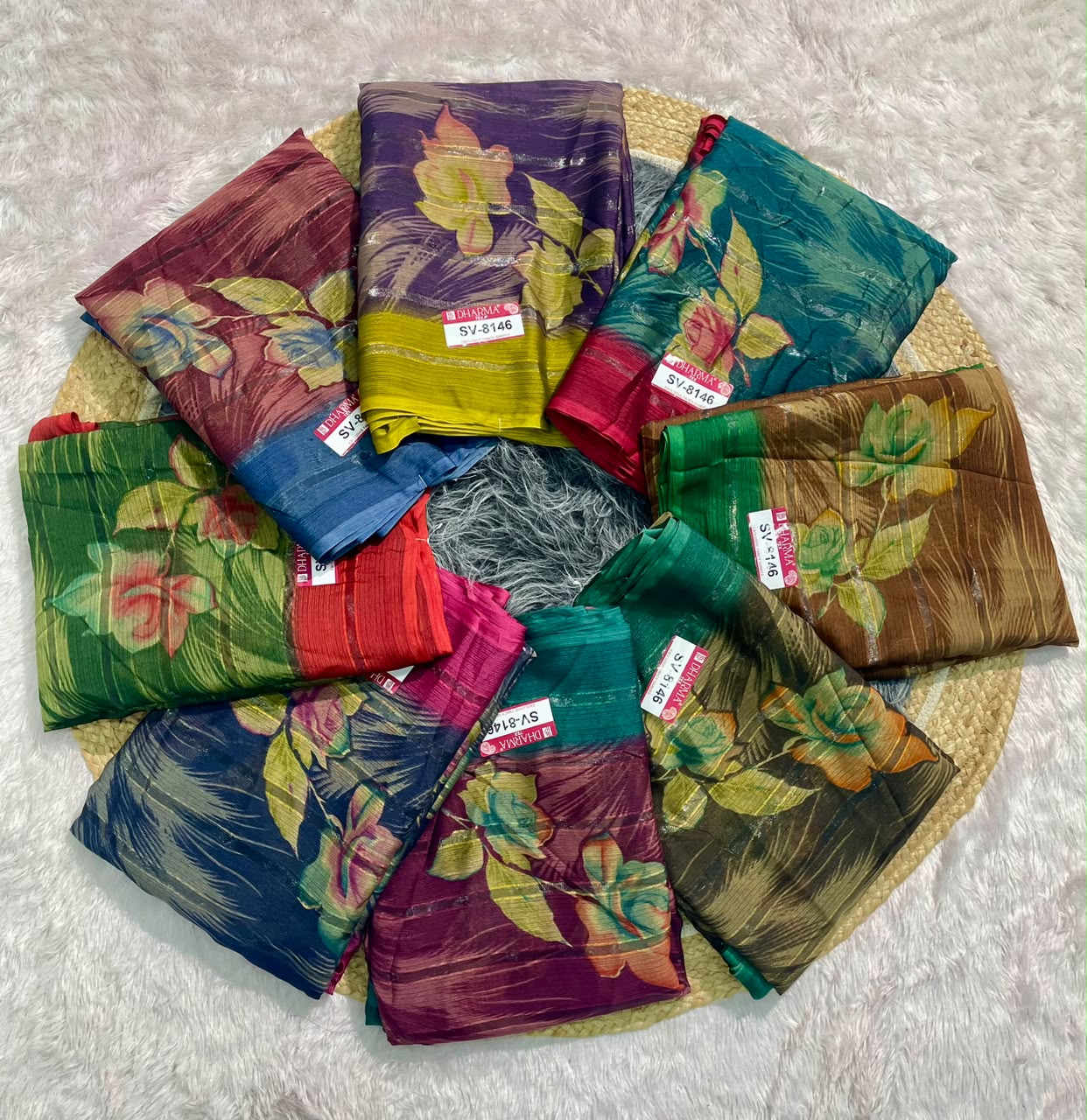 SV-8146 PATTERN FABRIC SAREE WITH BEAUTIFUL FLORAL PRINT ALL OVER ON SAREE WITH BLOUSE