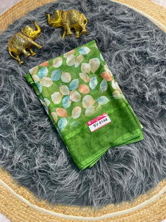SV-8144 PATTERN FABRIC SAREE WITH BEAUTIFUL FLORAL PRINT ALL OVER ON SAREE WITH BLOUSE