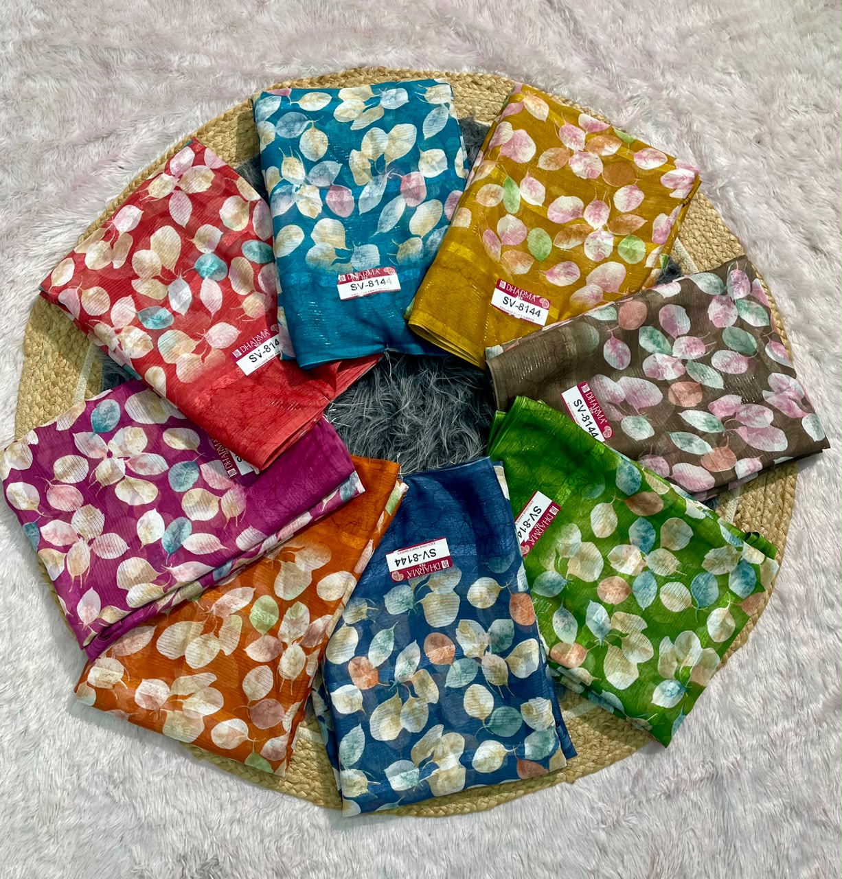 SV-8144 PATTERN FABRIC SAREE WITH BEAUTIFUL FLORAL PRINT ALL OVER ON SAREE WITH BLOUSE