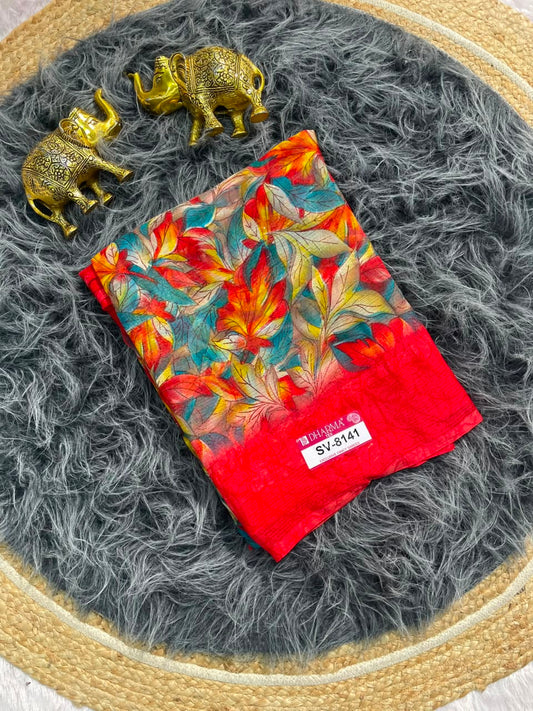 SV-8141 PATTERN FABRIC SAREE WITH BEAUTIFUL FLORAL PRINT ALL OVER IN SAREE WITH  BLOUSE