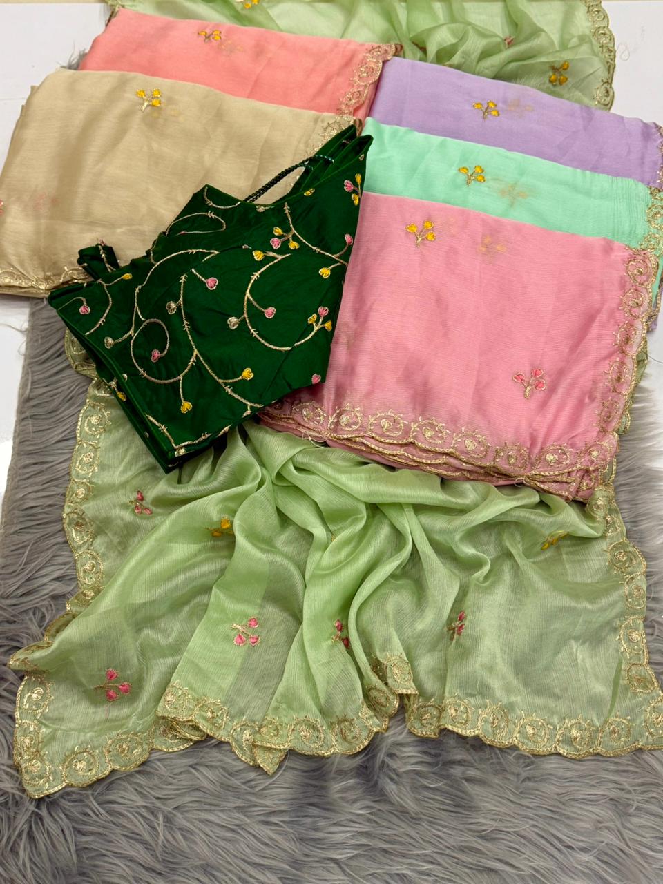 NN-2184 CHIFFON FABRIC SAREE WITH BEUATIFUL DESIGN WITH FLORAL DESIGN WITH CUTWORK WITH CONTRAST EMBROIDERY WORK STICHED BLOUSE