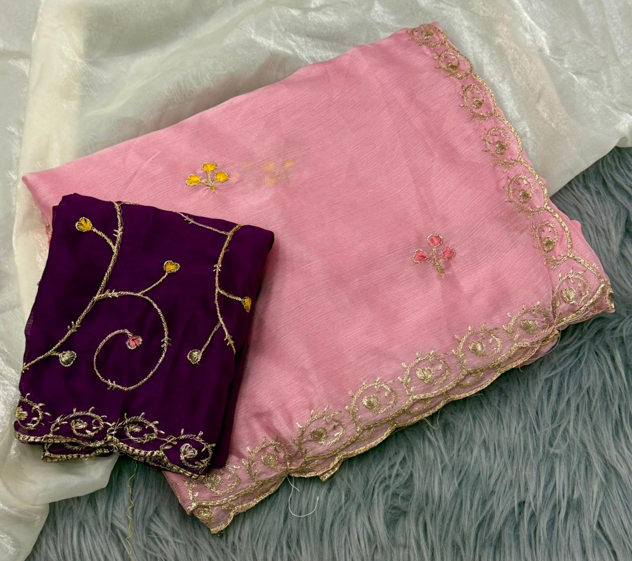 NN-2185 RANGOLI FABRIC SAREE WITH BEAUTIFUL DESIGN WITH FLORAL DESIGN WITH HEAVY EMBROIDERY WORK CONTRAST BLOUSE