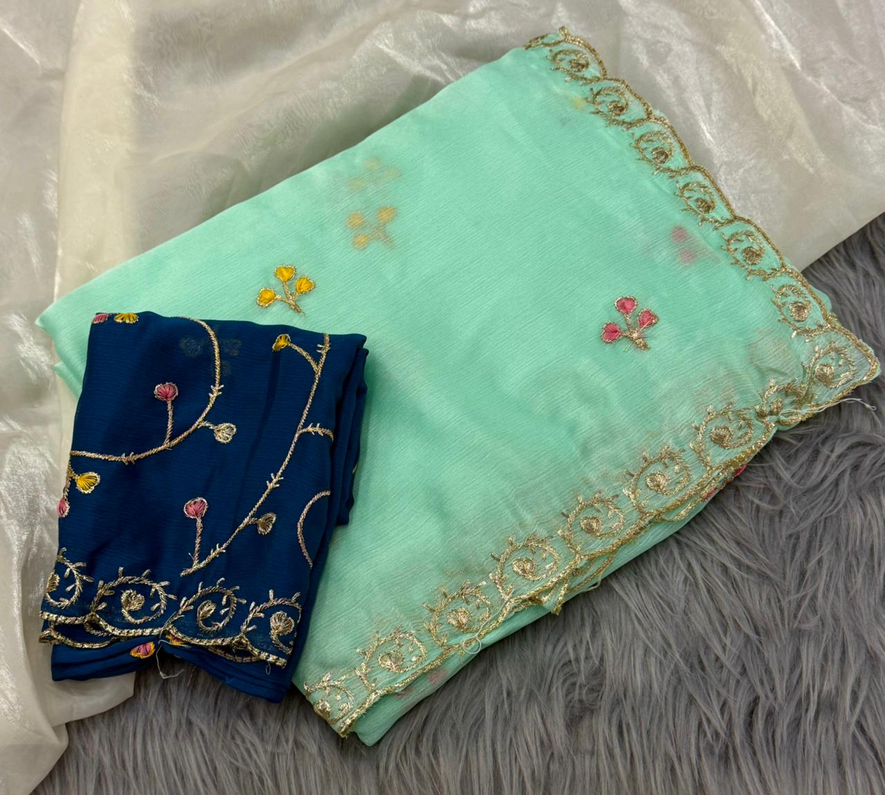 NN-2185 RANGOLI FABRIC SAREE WITH BEAUTIFUL DESIGN WITH FLORAL DESIGN WITH HEAVY EMBROIDERY WORK CONTRAST BLOUSE