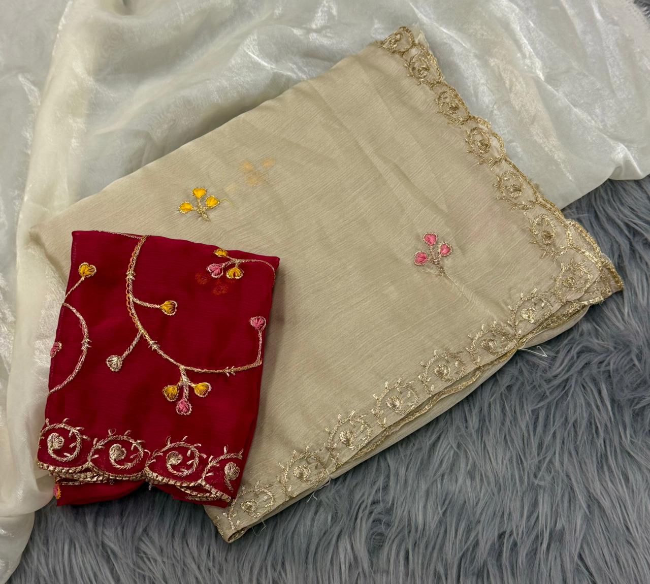 NN-2185 RANGOLI FABRIC SAREE WITH BEAUTIFUL DESIGN WITH FLORAL DESIGN WITH HEAVY EMBROIDERY WORK CONTRAST BLOUSE