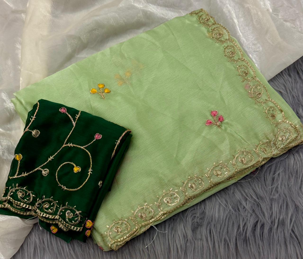 NN-2185 RANGOLI FABRIC SAREE WITH BEAUTIFUL DESIGN WITH FLORAL DESIGN WITH HEAVY EMBROIDERY WORK CONTRAST BLOUSE
