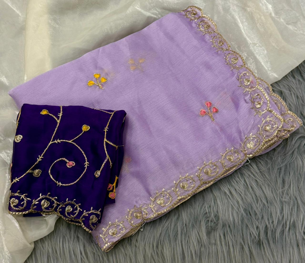 NN-2185 RANGOLI FABRIC SAREE WITH BEAUTIFUL DESIGN WITH FLORAL DESIGN WITH HEAVY EMBROIDERY WORK CONTRAST BLOUSE