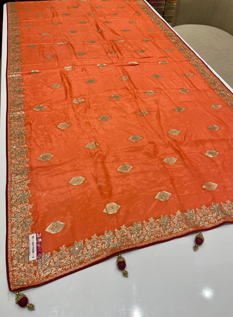 RD-SAAT PHERE-STAR  VISCOS SILK FABRIC SAREE WITH EMBROIDERY WORK WITH BEAUTIFUL DESIGN WITH PIPING AND LATKAN WUTH BLOUSE