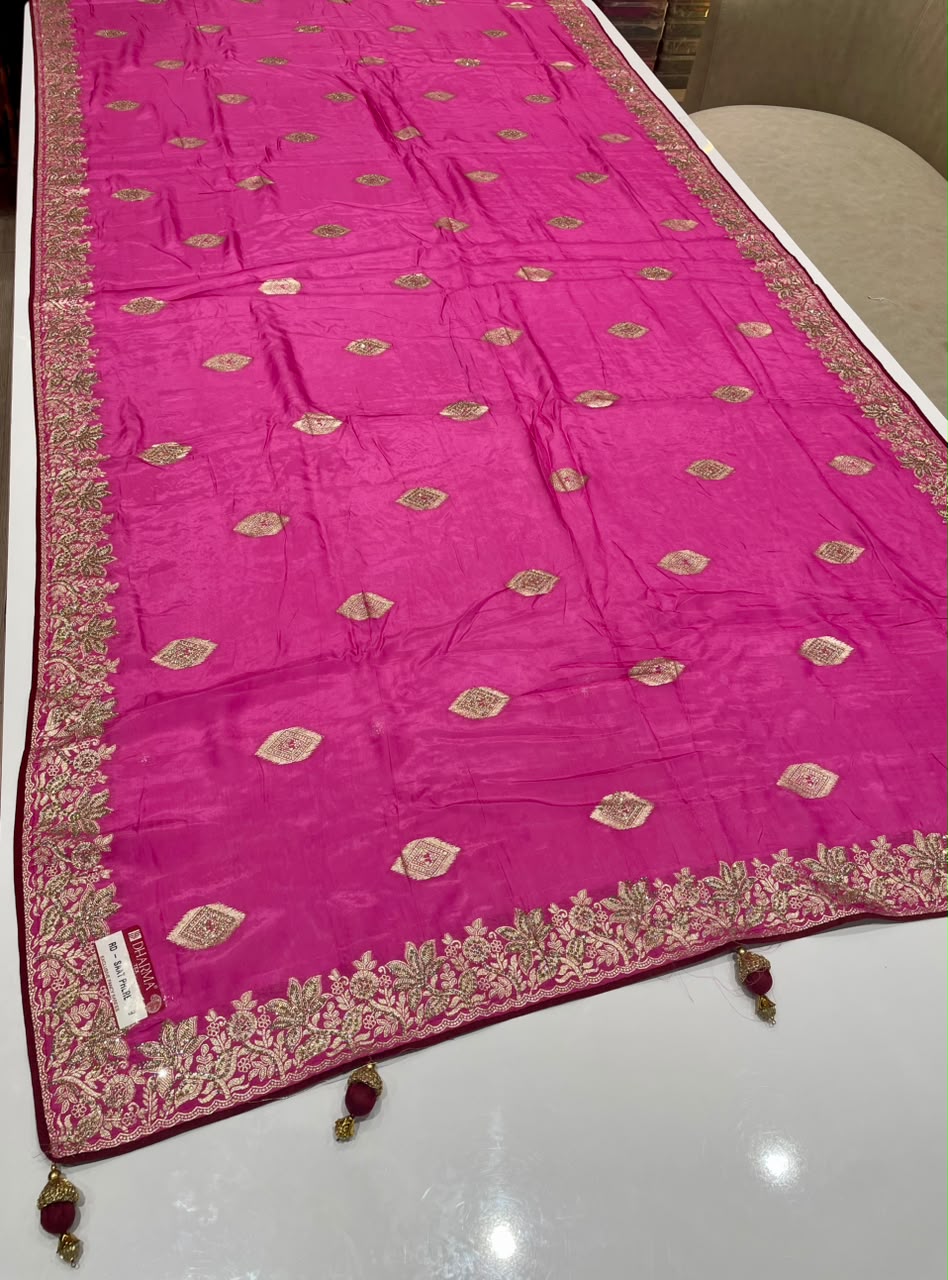 RD-SAAT PHERE-STAR  VISCOS SILK FABRIC SAREE WITH EMBROIDERY WORK WITH BEAUTIFUL DESIGN WITH PIPING AND LATKAN WUTH BLOUSE