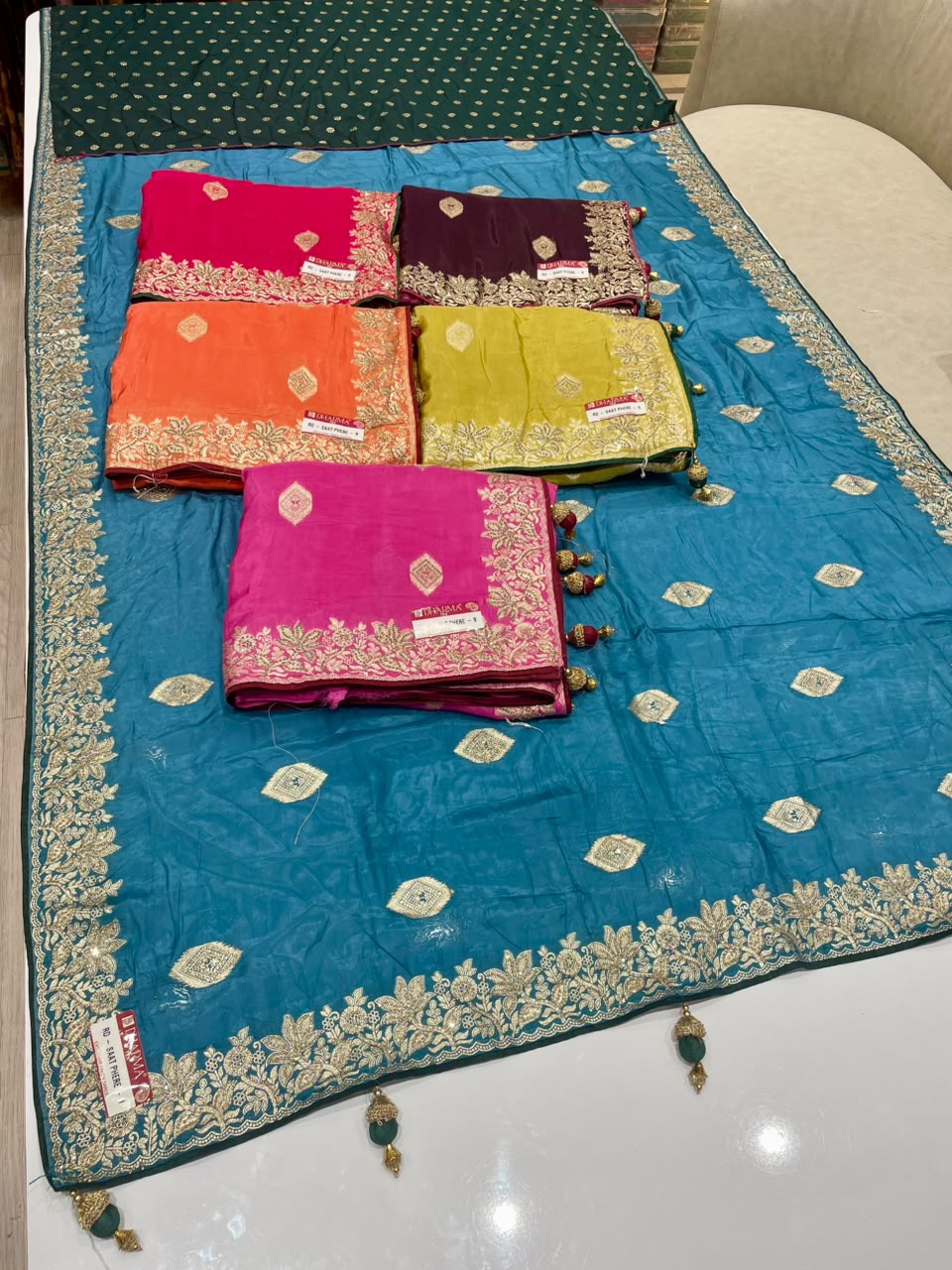 RD-SAAT PHERE-STAR  VISCOS SILK FABRIC SAREE WITH EMBROIDERY WORK WITH BEAUTIFUL DESIGN WITH PIPING AND LATKAN WUTH BLOUSE