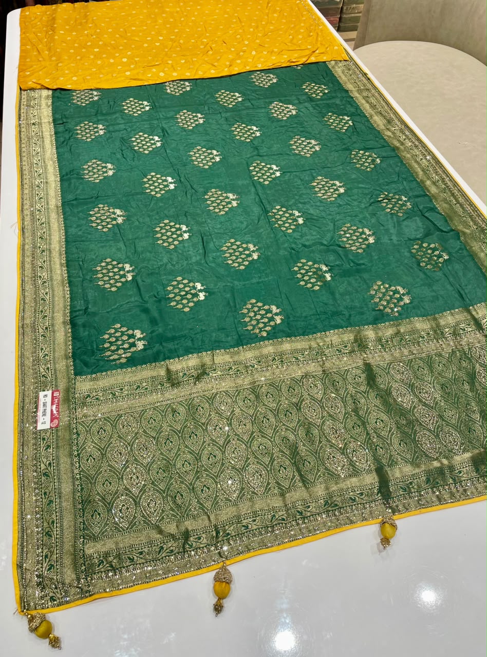 RD-SAAT PHERE-12 VISCOS SILK FABRIC SAREEW WITH BEAUTIFUL RICH PALLU DESIGN WITH PIPING AND LATKAN WITH CONTRAST BLOUSE