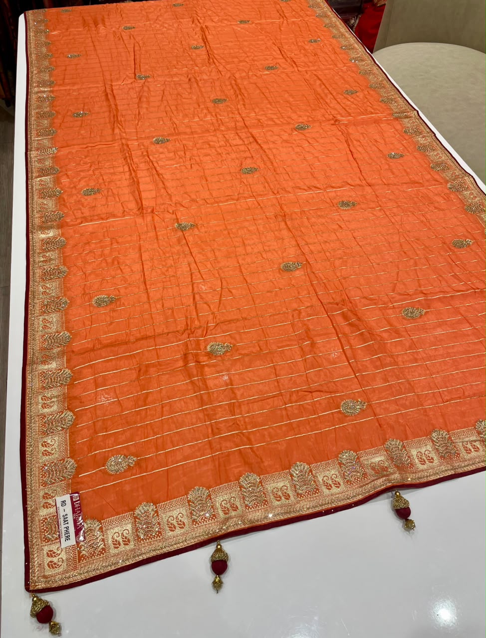 RD-SAAT PHERE VISCOS SILK FABRIC SAREE WITH RICH PALLU DESIGN WITH BEAUTIFUL DESIGN WITH HEAVY HEAVY DMC SIROSKI WORK WITH PIPING AND LATKAN WITH BLOUSE