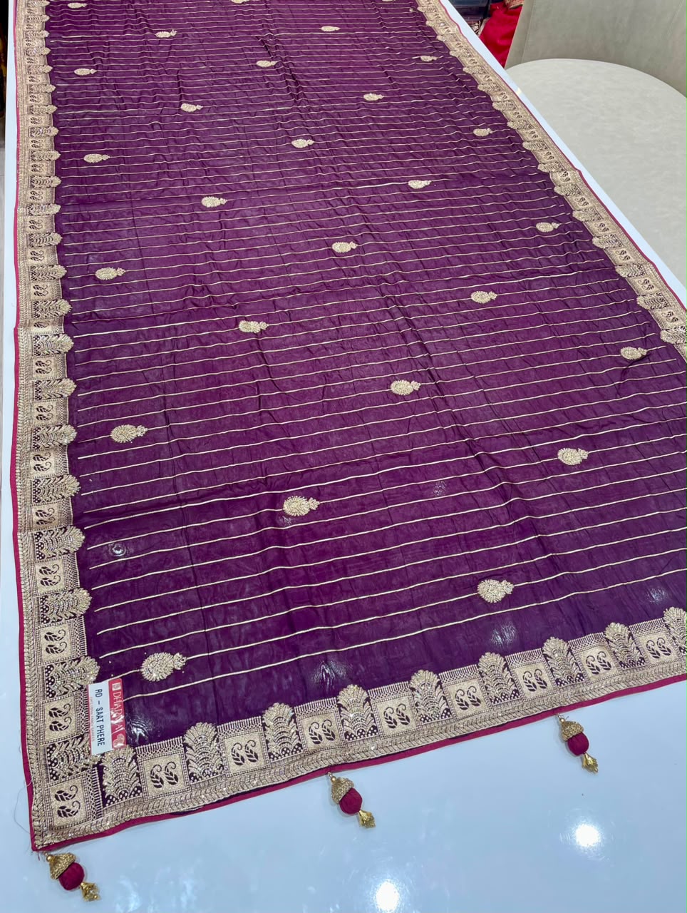 RD-SAAT PHERE VISCOS SILK FABRIC SAREE WITH RICH PALLU DESIGN WITH BEAUTIFUL DESIGN WITH HEAVY HEAVY DMC SIROSKI WORK WITH PIPING AND LATKAN WITH BLOUSE