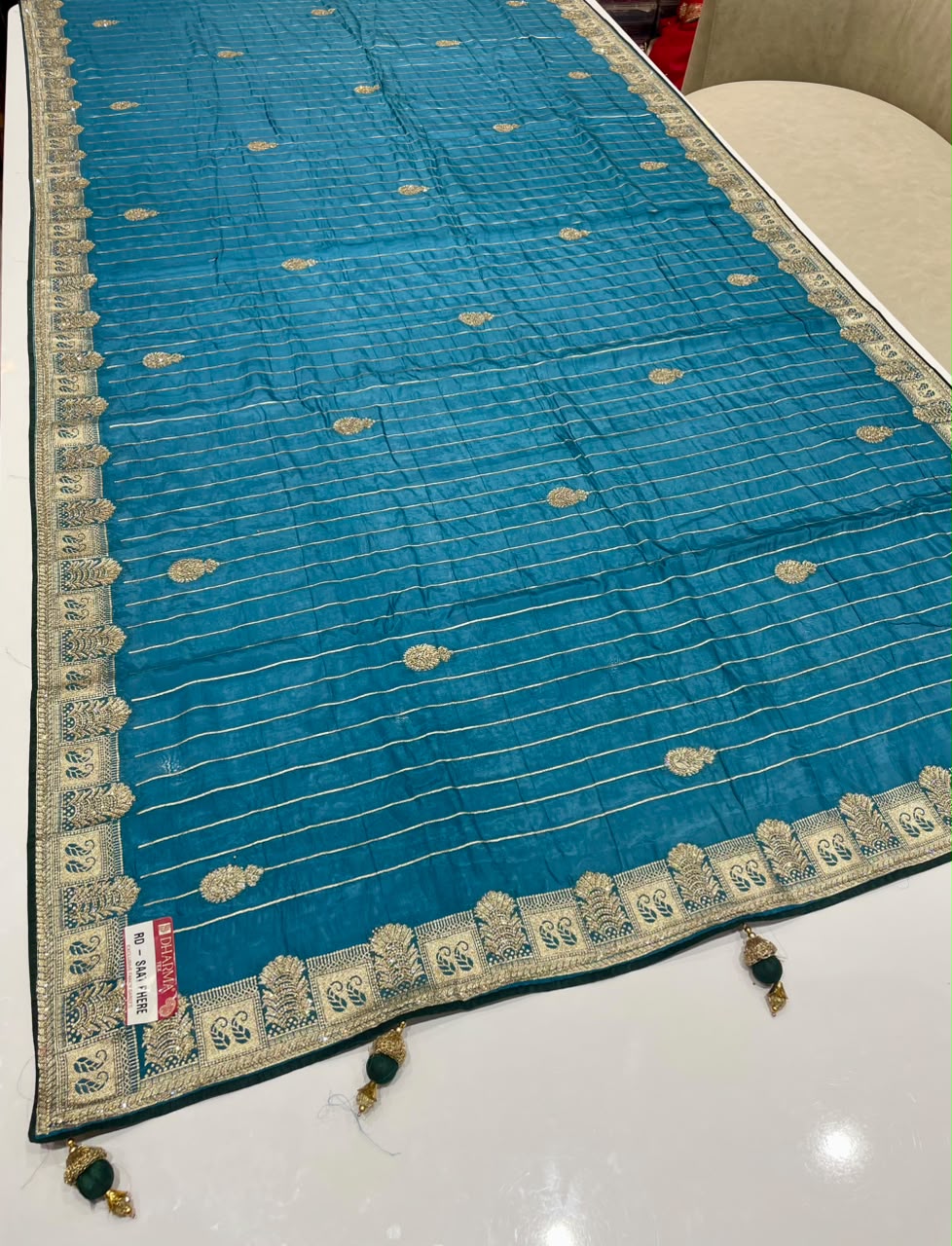 RD-SAAT PHERE VISCOS SILK FABRIC SAREE WITH RICH PALLU DESIGN WITH BEAUTIFUL DESIGN WITH HEAVY HEAVY DMC SIROSKI WORK WITH PIPING AND LATKAN WITH BLOUSE