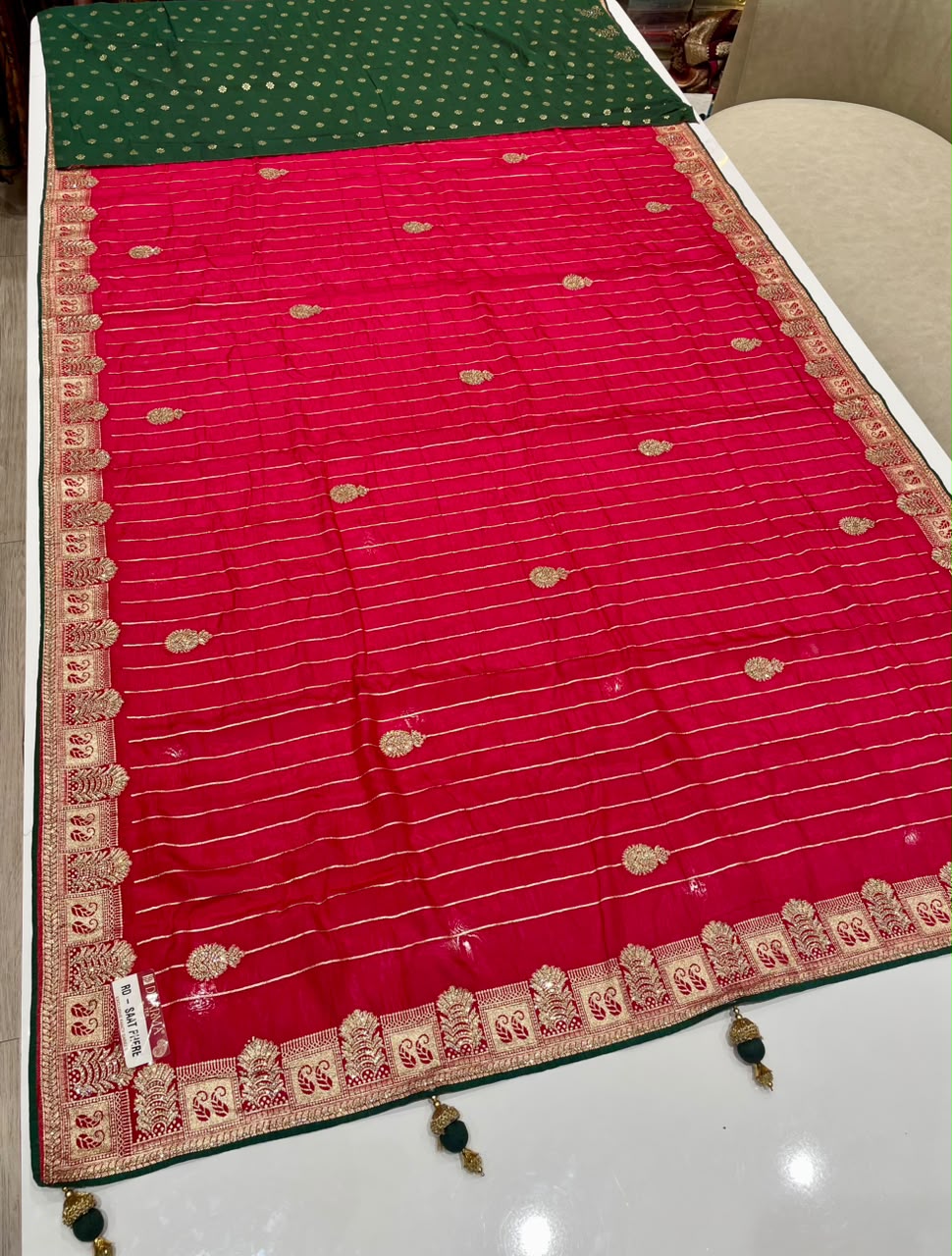 RD-SAAT PHERE VISCOS SILK FABRIC SAREE WITH RICH PALLU DESIGN WITH BEAUTIFUL DESIGN WITH HEAVY HEAVY DMC SIROSKI WORK WITH PIPING AND LATKAN WITH BLOUSE
