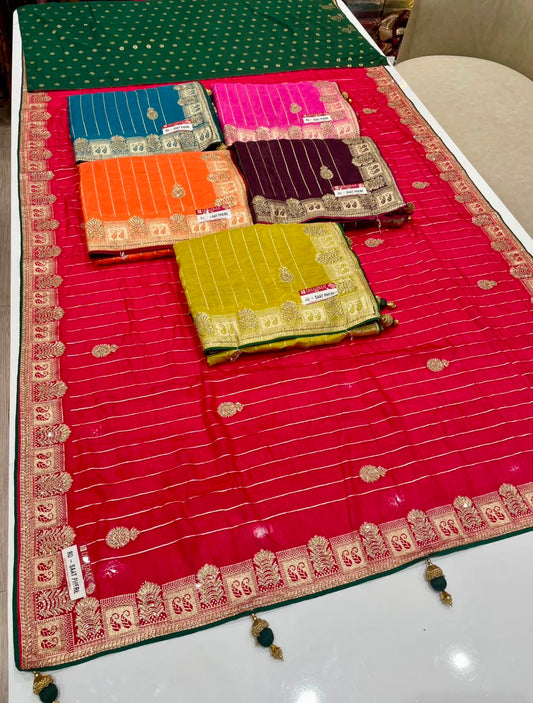 RD-SAAT PHERE VISCOS SILK FABRIC SAREE WITH RICH PALLU DESIGN WITH BEAUTIFUL DESIGN WITH HEAVY HEAVY DMC SIROSKI WORK WITH PIPING AND LATKAN WITH BLOUSE