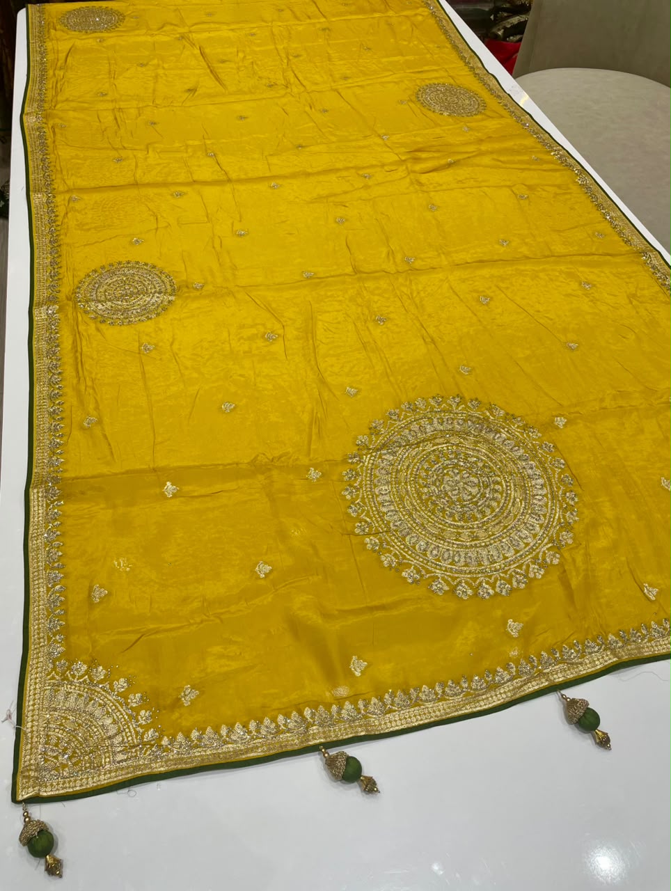 RD-SAAT PHERE-6 VISCOS SILK FABRIC SAREE WITH BEAUTIFUL DESIGN WITH DMC SIROSKI WORK WITH PIPING AND LATKAN WITH BLOUSE