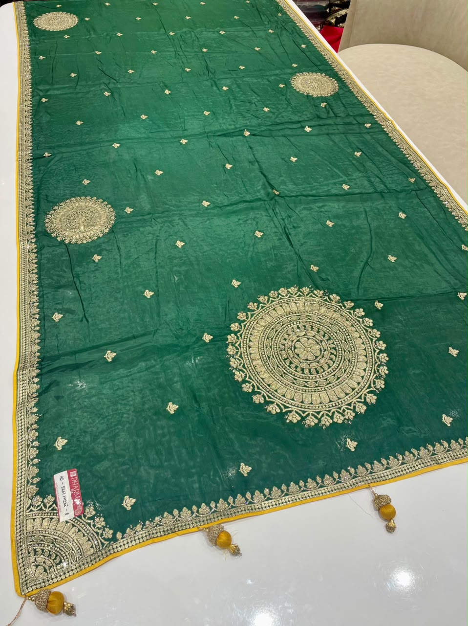 RD-SAAT PHERE-6 VISCOS SILK FABRIC SAREE WITH BEAUTIFUL DESIGN WITH DMC SIROSKI WORK WITH PIPING AND LATKAN WITH BLOUSE