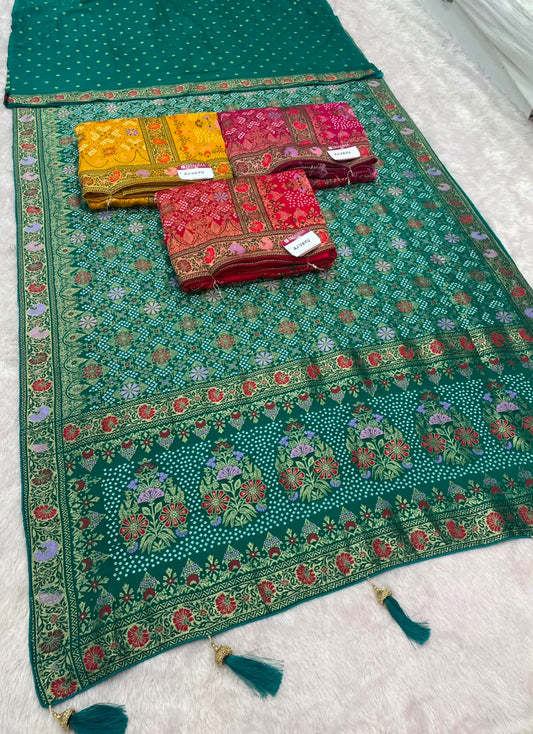 AJ-VAYU GEORGETTE FABRIC SAREE WITH RICH PALLU DEISGN WITH MEENAKARI WORK WITH HEAVY DESIGN ALL OVERON SAREE WITH PIPING AND TASSELS WITH BLOUSE