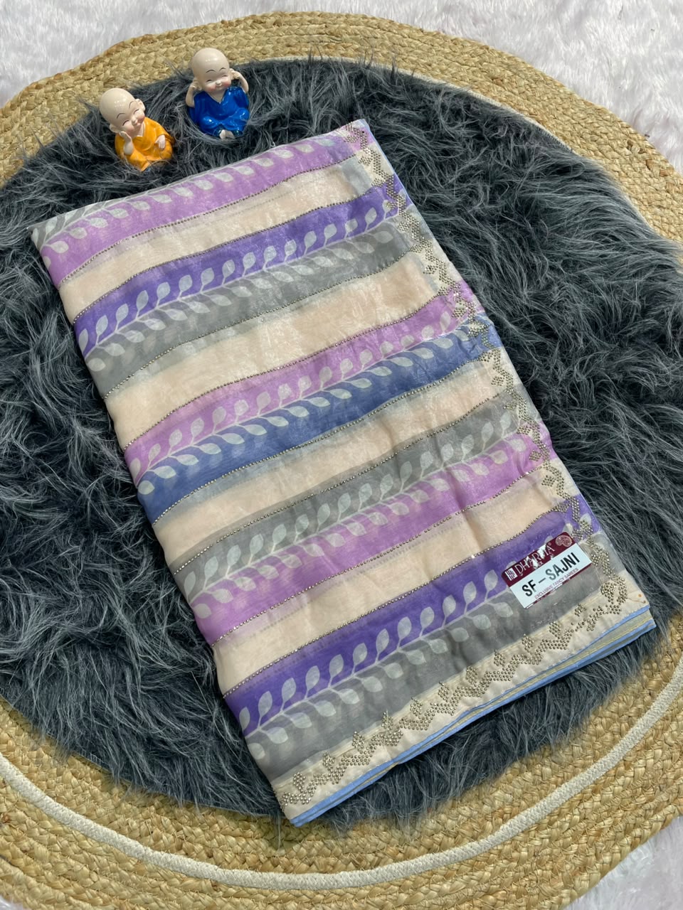 SF-SAJNI FENDI FABRIC SAREEN WITH BEAUTIFUL TRENDING SAREE WITH BEADS WORK WITH LEHARIYA DESIGN WITH DMC SIROSKI WORK HEAVY WORK BLOUSE