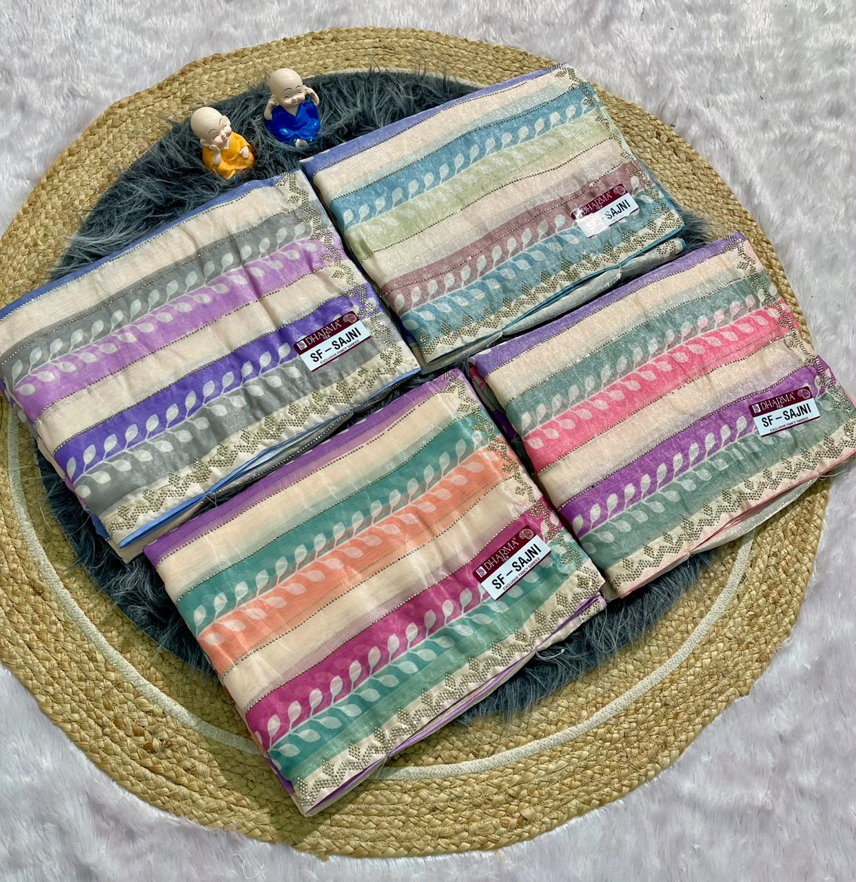 SF-SAJNI FENDI FABRIC SAREEN WITH BEAUTIFUL TRENDING SAREE WITH BEADS WORK WITH LEHARIYA DESIGN WITH DMC SIROSKI WORK HEAVY WORK BLOUSE