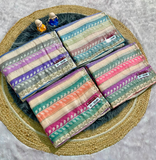 SF-SAJNI FENDI FABRIC SAREEN WITH BEAUTIFUL TRENDING SAREE WITH BEADS WORK WITH LEHARIYA DESIGN WITH DMC SIROSKI WORK HEAVY WORK BLOUSE