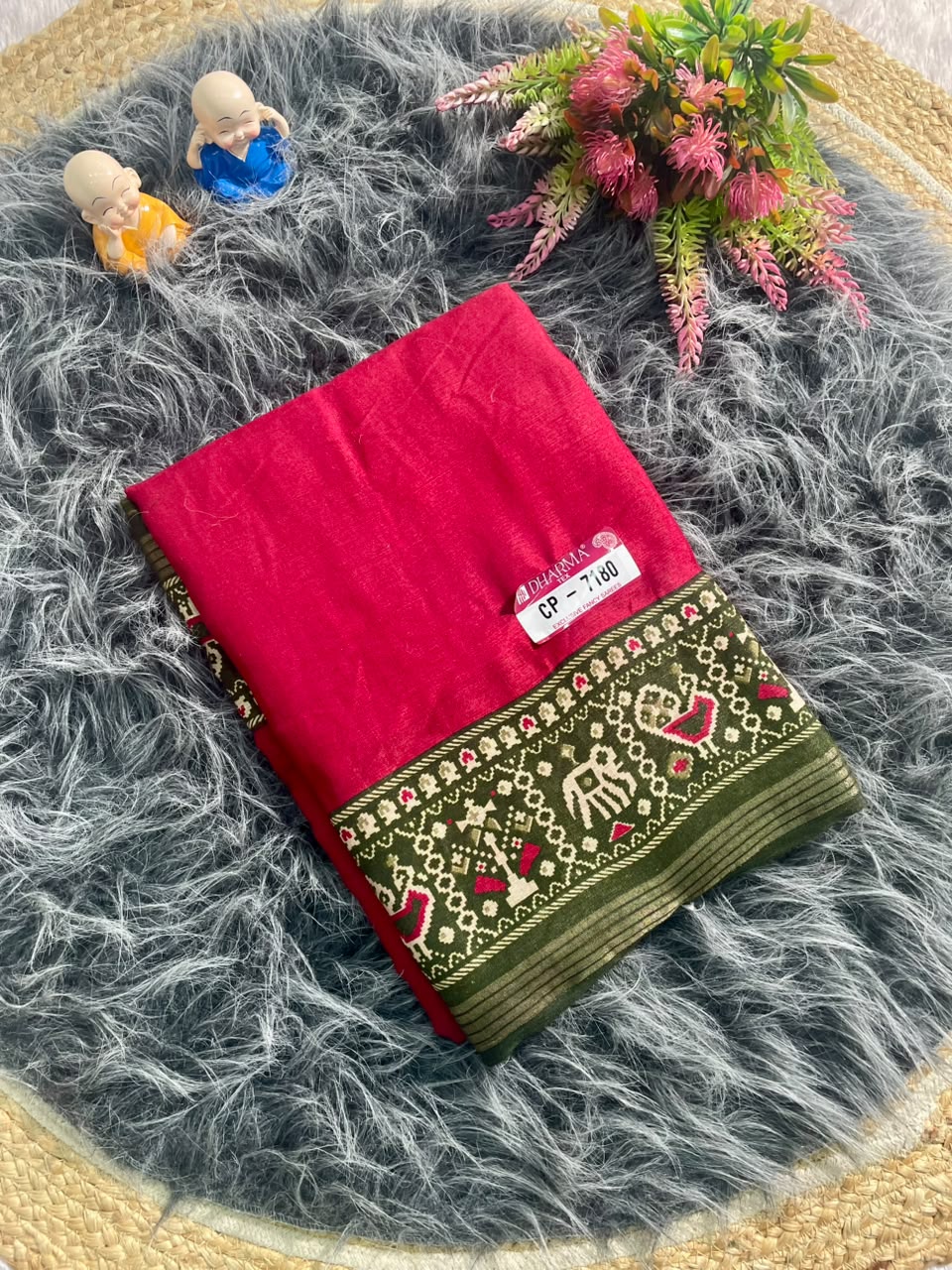 CP-7180 MAL COTTON FABRIC SAREE WITH RICH PALLU DESIGN WITH BEAUTIFUL PATOLA PRINT WITH BLOUSE