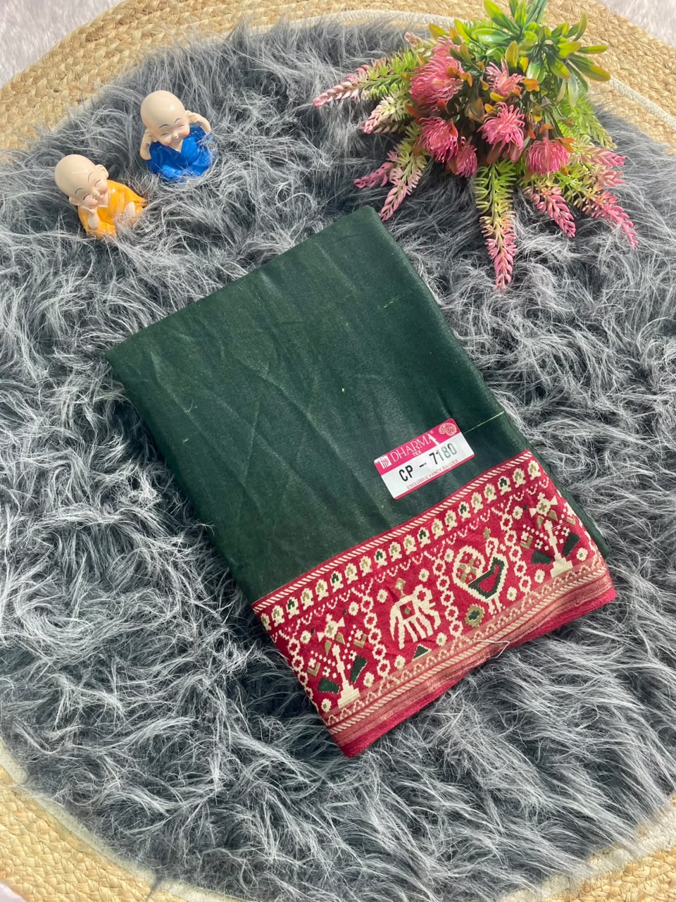 CP-7180 MAL COTTON FABRIC SAREE WITH RICH PALLU DESIGN WITH BEAUTIFUL PATOLA PRINT WITH BLOUSE