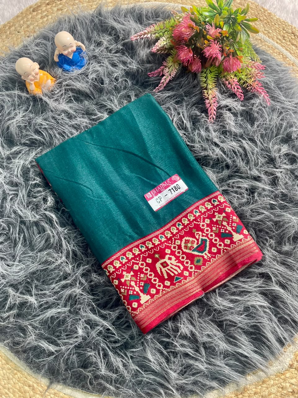 CP-7180 MAL COTTON FABRIC SAREE WITH RICH PALLU DESIGN WITH BEAUTIFUL PATOLA PRINT WITH BLOUSE