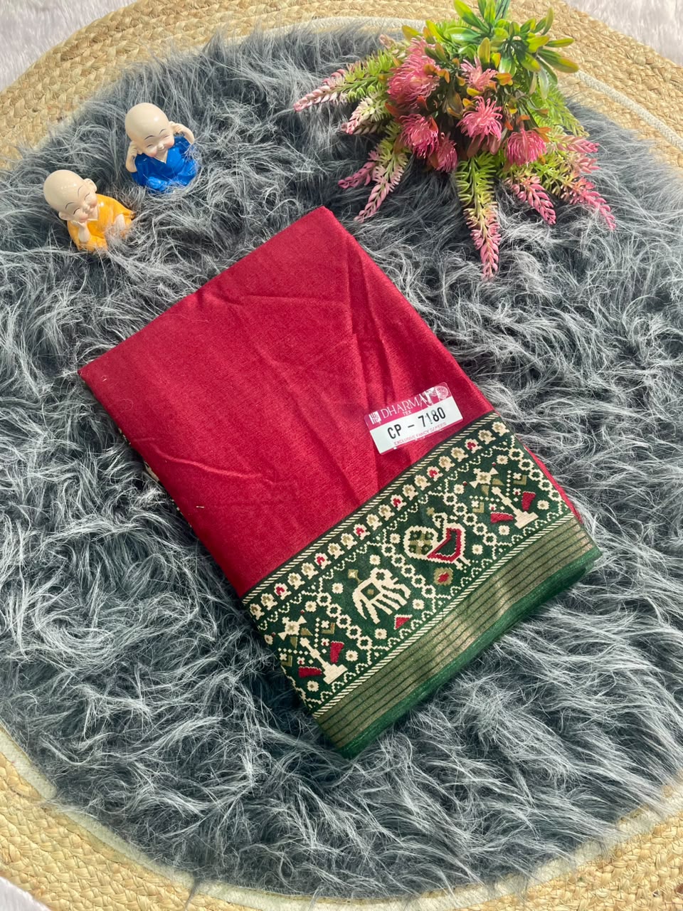 CP-7180 MAL COTTON FABRIC SAREE WITH RICH PALLU DESIGN WITH BEAUTIFUL PATOLA PRINT WITH BLOUSE